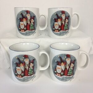 𝅺folk Art Santa Claus Mugs by Elaine Thompson 1997